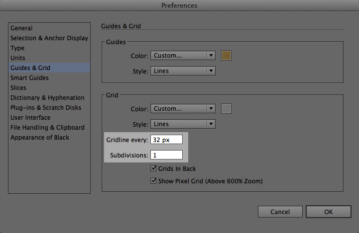 Illustrator Grid Preferences